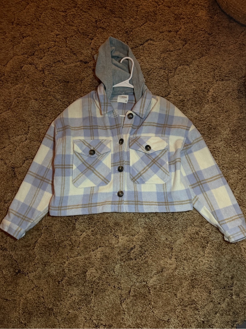 Cropped Hooded Plaid Jacket removeable hood size M